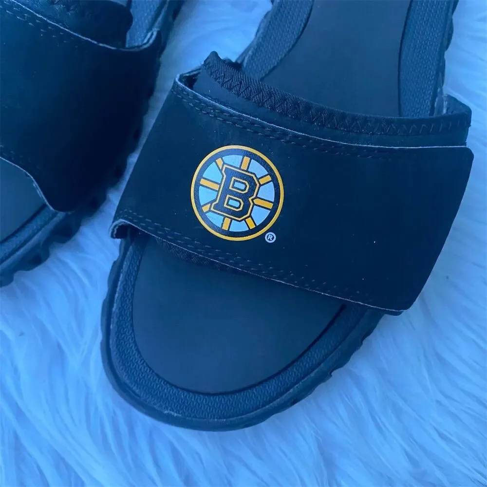 Reebok Men's Boston Bruins Slide Sandals Black Size 9 Team Logo